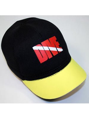New Neoprene Squid Lid Baseball Cap for Boatwear, WaterSports or Scuba Diving with Dive Flag Logo - Black/Yellow (Size Small)/LID