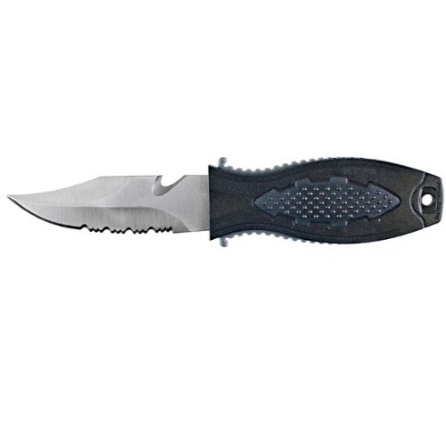 New 420 Stainless Steel BCD Scuba Diving Knife with Sheath & Bolt/Nut Screw-On System for Mounting on Hose, Fabric or Webbing - Pointed Tip (Black)/FBM