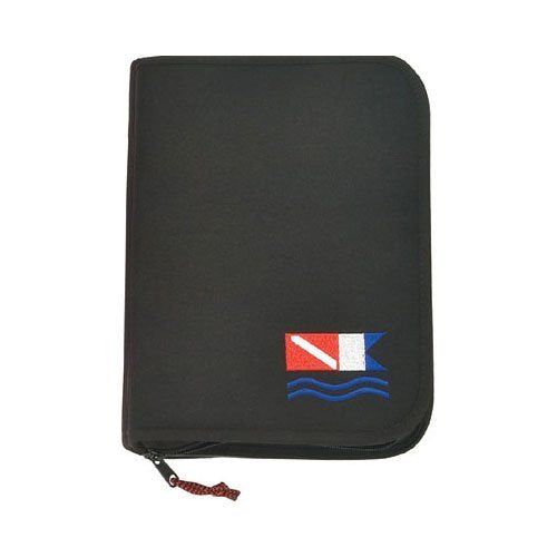 New Innovative Scuba 3 Ring Zippered Log Book Binder with Free Generic Log Insert ($12.95 Value) - Black with Diver Down Flag