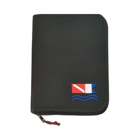 New Innovative Scuba 3 Ring Zippered Log Book Binder with Free Generic Log Insert ($12.95 Value) - Black with Diver Down Flag