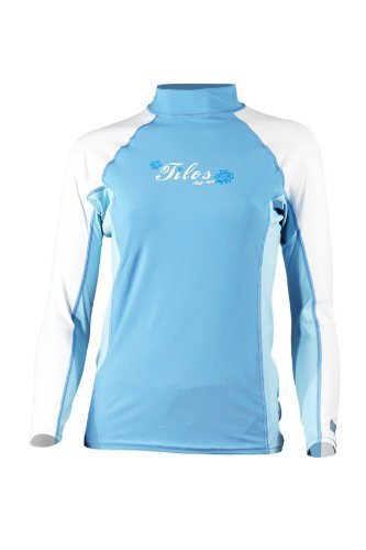 New Tilos Women's 6oz Anti-UV Long Sleeve Rash Guard (X-Large) for Scuba Diving, Snorkeling, Swimming & Surfing - Blue/White
