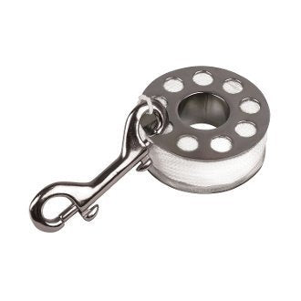 New Path Seeker Stainless Steel Cave & Wreck Scuba Diving Finger Spool Reel (150') with High Visibility White Line & a Double Ended Stainless Steel Bolt Snap