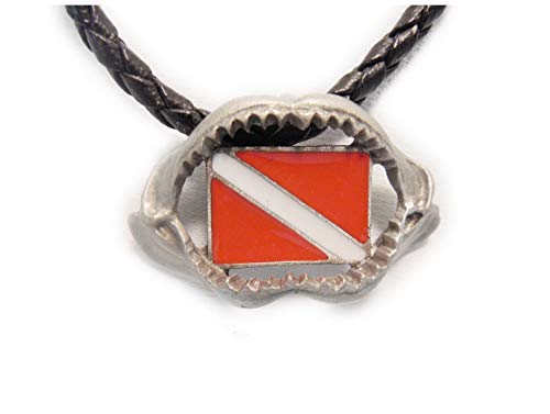 Deep Sea Fossils Silver Pewter Megalodon Shark Jaw Necklace with Diver Down Flag