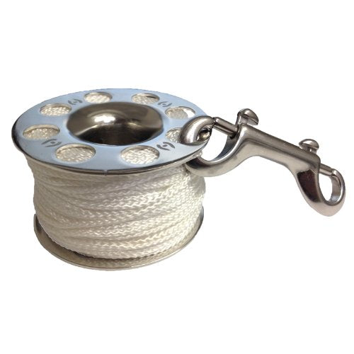 Hollis New Path Seeker Stainless Steel Cave & Wreck Scuba Diving Finger Spool Reel (150') with Double Ended Stainless Steel Boltsnap/LID