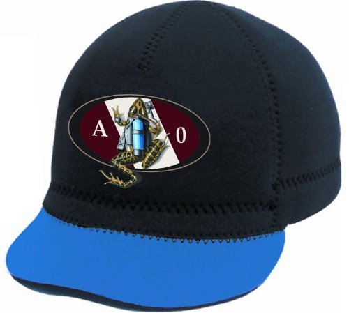 New Neoprene Squid Lid Baseball Cap for Boatwear, Watersports or Scuba Diving with Amphibious Outfitters Logo - Black/Royal Blue (Size Regular)