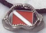 Deep Sea Fossils Silver Pewter Megalodon Shark Jaw Necklace with Diver Down Flag