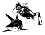 Scuba Diving Vinyl Decal Car Sticker with Scuba Diver and Shark - 6.34" x 4.72"