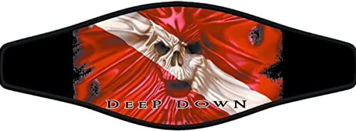 New Comfortable & Reversible 5mm Neoprene Adjust-A-Strap for Your Scuba Diving & Snorkeling Mask - Skull on Dive Flag (Deep Down)/RFA