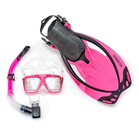 Innovative Scuba Concepts MSF4641 REEF, Adult Snorkel Set, Mask, Fins, Snorkel and Bag , Pink, Small/Medium