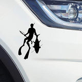 Deep Sea Fossils Scuba Diving Vinyl Decal Car Sticker with Spearfishing Free Diver Carrying Speargun and Tuna - 4.69" x 7.01"