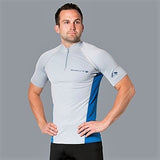 New Men's LavaCore Short Sleeve LavaSkin Shirt (Medium-Large) with Front Zipper for Scuba Diving, Surfing, Kayaking, Rafting, Paddling & Many Other Watersports (Grey/Navy Blue)