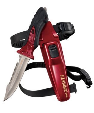 New Tusa Xpert II Titanium Scuba Diving BCD Knife with Drop Point Tip (Metallic Dark Red)