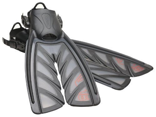 Oceanic Vortex V-16 Split Open Heel Fins w/ Spring Straps, Black, XS