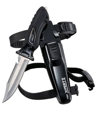 Tusa Imprex X-Pert II Scuba Diving Drop Point Knife with Sheath and Leg Straps (Black/Black)