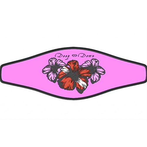 Comfortable Neoprene Strap Wrapper for Your Scuba Diving & Snorkeling Mask - Hibiscus on a Bright Pink Background