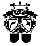 Deep Sea Fossils Scuba Diving Vinyl Decal Car Sticker with Scuba Diver Mask and Double Twin Tanks - 5.71" x 6.57"