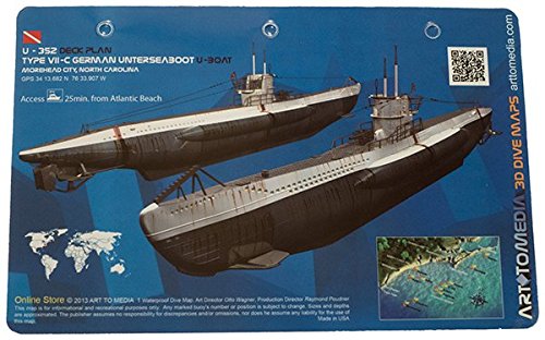 Innovative Scuba New Art to Media Underwater Waterproof 3D Dive Site Map - U352 Deck Off of North Carolina (8.5 x 5.5 Inches) (21.6 x 15cm)/LID