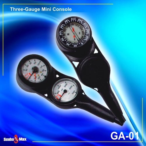 ScubaMax New 200' Maxdepth 3-Gauge Mini Navcon Console with Pressure Gauge (PSI), Depth Gauge (Ft) & Compass