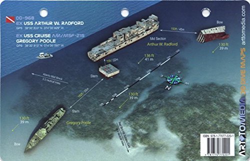 Innovative Scuba Concepts New Art to Media Underwater Waterproof 3D Dive Site Map - Arthur W Radford & Gregory Poole in Delaware/New Jersey (8.5 x 5.5 Inches) (21.6 x 15cm)
