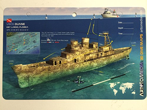 Innovative Scuba Concepts New Art to Media Underwater Waterproof 3D Dive Site Map - Duane in Key Largo, Florida (8.5 x 5.5 Inches) (21.6 x 15cm)/FBM