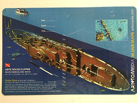 Innovative Scuba New Art to Media Underwater Waterproof 3D Dive Site Map - Texas Clipper in Texas (8.5 x 5.5 Inches) (21.6 x 15cm)