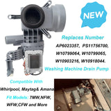 W10425238, WPW10605427 Washer Drain Pump Compatible with Whirlpool, Maytag, Amana Washing Machine, OEM Pump W10605427 Replaces AP6023357, PS11756700, W10799065 Front Load Washer Drain Pump Motor