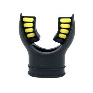 Trident New Comfort Cushion Silicone Molded Tab Mouthpiece for Regulator, Octopus, Snorkel - Black with Yellow Tabs