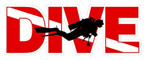 Scuba Diving Vinyl Decal Car Sticker with Diver and Diver Down Flag - 5.91" x 2.05"