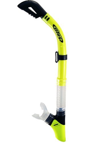 Tilos New Ultra Dry Flexible Purge Snorkel (Neon Yellow) with SOS Safety Whistle and Extra Clear Liquid Silicone Mouthpiece ($10.95 Value) for Scuba Diving & Snorkeling - 100% Dry/RFA