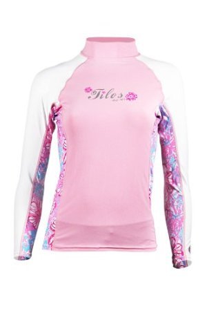 New Tilos Women's 6oz Anti-UV Long Sleeve Rash Guard (Small) for Scuba Diving, Snorkeling, Swimming & Surfing - Pink/White