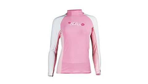 NLA/New Tilos Women's 6oz Anti-UV Long Sleeve Rash Guard (Large) for Scuba Diving, Snorkeling, Swimming & Surfing - Pink/White