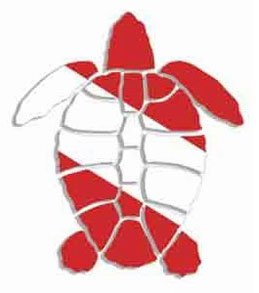 New Diver Down Flag Die Cut Sticker Decal for Your Boat, Tanks or Auto - Turtle (4-1/2" Tall)