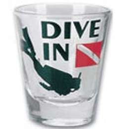 New Dive In Shot Glass with Red & White Diver Down Flag for Scuba Divers, Snorkelers and Water Lovers