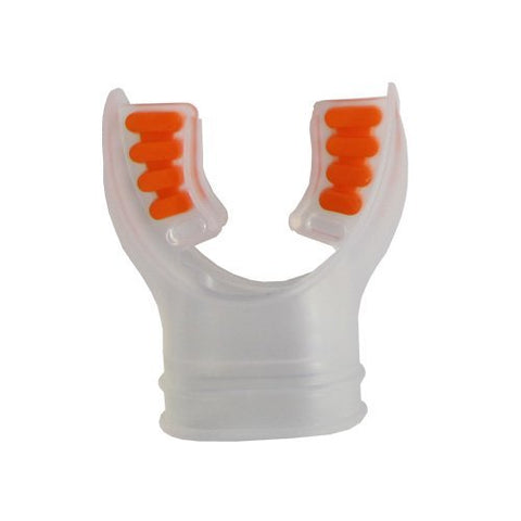 Trident New Comfort Cushion Silicone Molded Tab Mouthpiece for Regulator, Octopus, Snorkel - Clear with Orange Tabs