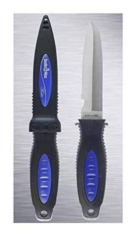 New 420 Stainless Steel Full Size Scuba Diving Knife with 2 Straps & Sheath - Pointed Tip (Blue)