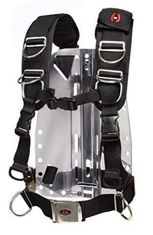 Hollis New Elite II Adjustable Scuba Diving Harness System w/Pre-Strung Aluminum Backplate (Medium/Large)