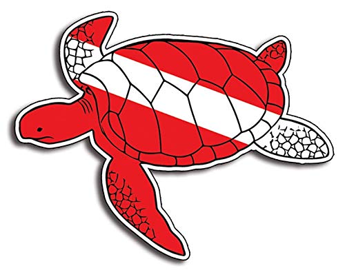 Scuba Diving Vinyl Decal Car Sticker with Sea Turtle Diver Down Flag - 5.12" x 4.02"