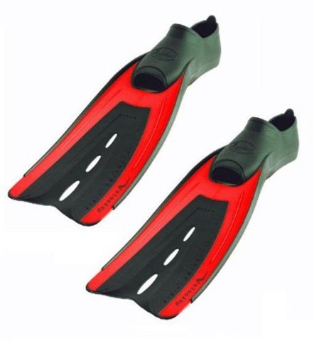 AERIS New Velocity Full Foot Scuba Diving & Snorkeling Fins - Red (Size 1-2/2X-Small)/RFA