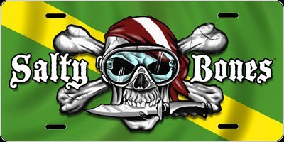 New Salty Bones Pirate Scuba Diving License Plate - Skull with Bones & Knife on Nitrox Dive Flag