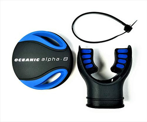 Huish Oceanic Alpha 8 Second Stage Regulator Diaphragm Cover Kit (Blue) with Comfort Cushion Silicone Molded Tab Mouthpiece and Tie Wrap