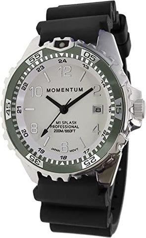 New St. Moritz Momentum M1 Splash Dive Watch with Khaki Green Bezel, Black Hyper Rubber Band & Free Watch Protector (Valued at $12.95) for Added Protection to The Glass Face of Your Dive Watch