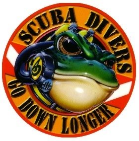 New 5 Inch Amphibious Outfitters Scuba Frog Die Cut Sticker Decal for Your Boat, Tanks or Auto - Scuba Divers Go Down Longer/LID
