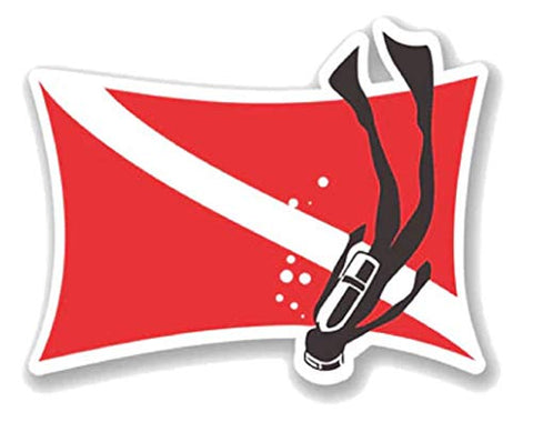 Scuba Diving Vinyl Decal Car Sticker with Diver and Diver Down Flag - 5.47" x 4.21"