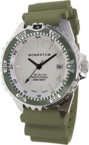 Momentum New St. Moritz M1 Splash Dive Watch with Khaki Green Bezel, Khaki Green Hyper Rubber Band & Free Watch Protector (Valued at $12.95) for Added Protection to The Glass Face of Your Dive Watch