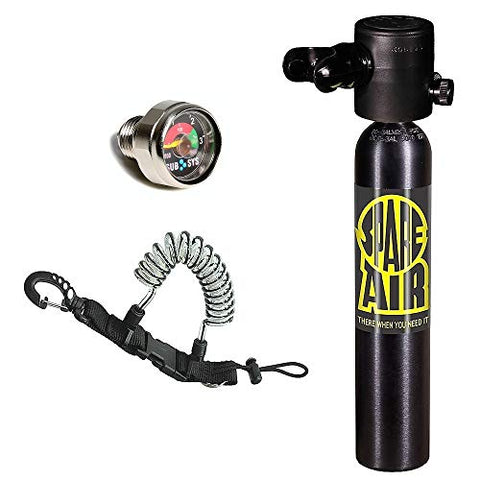 Spare Air New 3.0CF Emergency Air Supply with Dial Pressure Gauge and Free Quick Release Coil Lanyard ($15.95 Value) for Scuba Diving (Tank/Reg/Gauge/Lanyard Only)