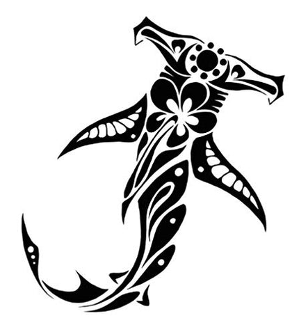 Scuba Diving Vinyl Decal Car and Motorcycle Sticker with Tribal Hammerhead Shark - 6.06" x 5.43"