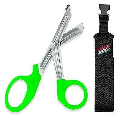 New Safety and Rescue Scuba Diver EMT Scissors Shears with Sheath & Female Connector - Neon Green