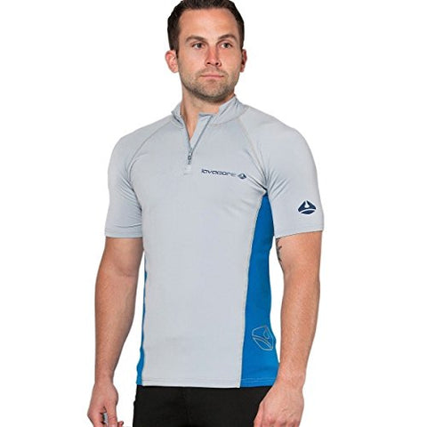 New Men's LavaCore Short Sleeve LavaSkin Shirt (Small) with Front Zipper for Scuba Diving, Surfing, Kayaking, Rafting, Paddling & Many Other Watersports (Grey/Navy Blue)