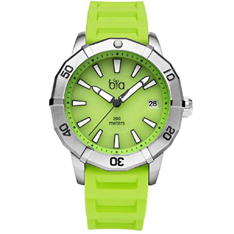 Bia Women's Rosie Stainless Steel Japanese Quartz Diving Watch with Silicone Strap, Green, 18 (Model: B2008)