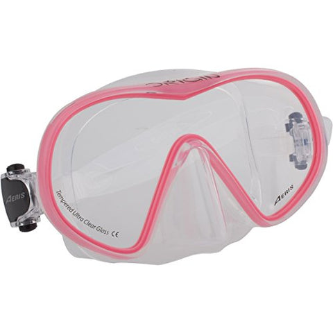 AERIS New Mini Origin Scuba Diving & Snorkeling Mask (Pink Frame/Clear Skirt) with Low Volume and Lightweight Frame